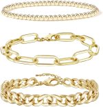 CONRAN KREMIX Gold Chain Bracelet Sets for Women Girls 14K Gold Plated Dainty Link Paperclip Bracelets Stake Adjustable Layered Metal Link Bracelet Set Fashion Jewelry